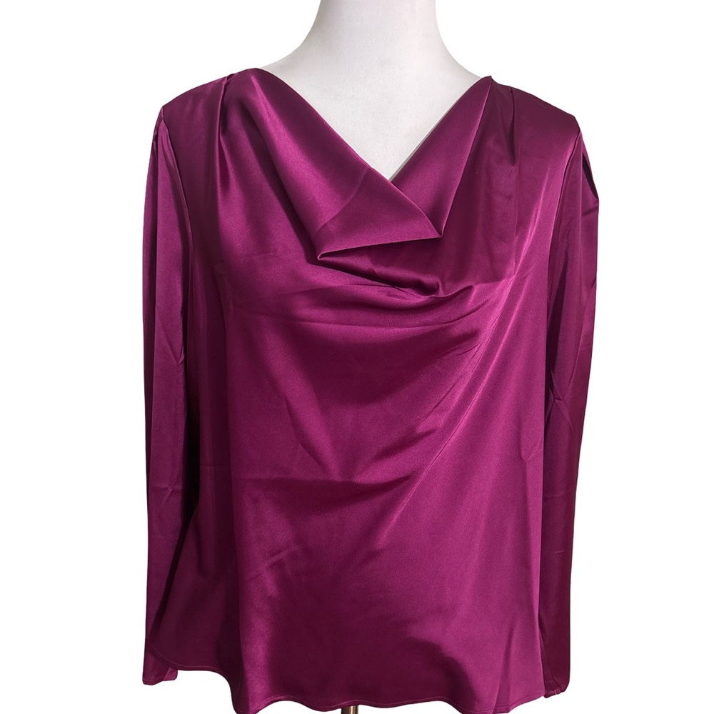INC International Concepts Magenta Satin Cowl Neck Blouse
